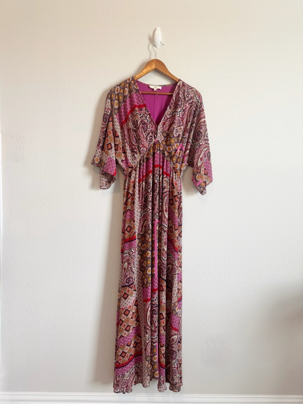 Entro Women's Paisley Patchwork Mix Print Chiffon Boho Flowy Maxi Dress Size M